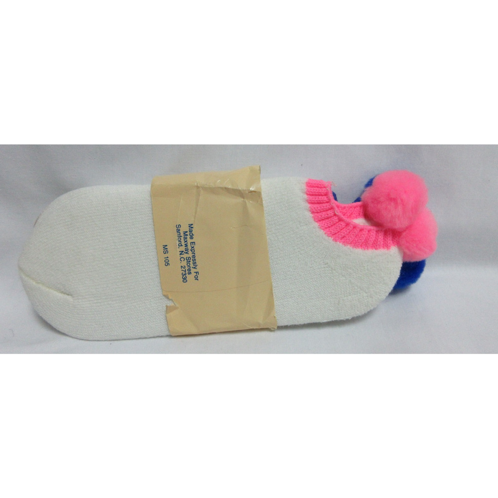 Vintage Maxway Pom Pom Sport Socks Lo Cut 2 Pairs Blue & Pink 9-11" - Picture 2 of 3